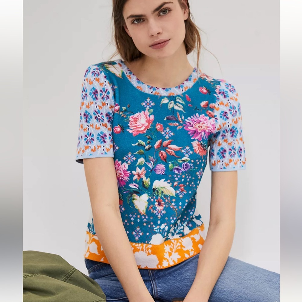 ANTROPOLOGIE MAEVE Leigh Sweater Top RARE FIND NWOT Size Small Floral